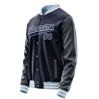 Custom Navy White Solid Color Varsity Letterman Jacket