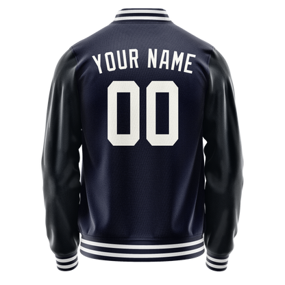 Custom Navy White Solid Color Varsity Letterman Jacket