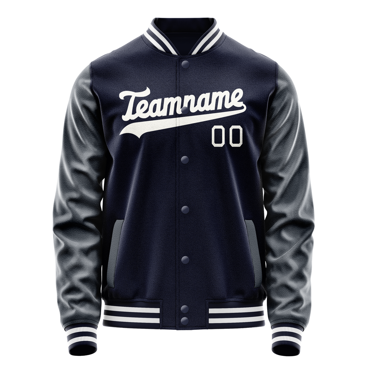 Custom Navy White Solid Color Varsity Letterman Jacket