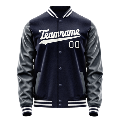 Custom Navy White Solid Color Varsity Letterman Jacket