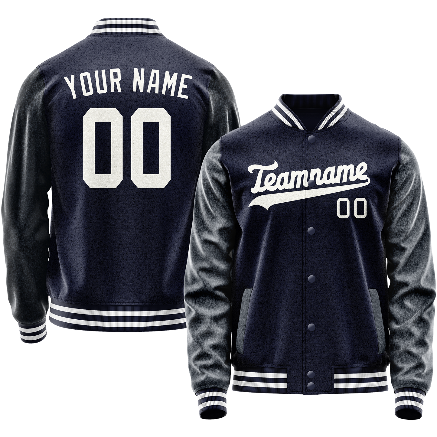 Custom Navy White Solid Color Varsity Letterman Jacket