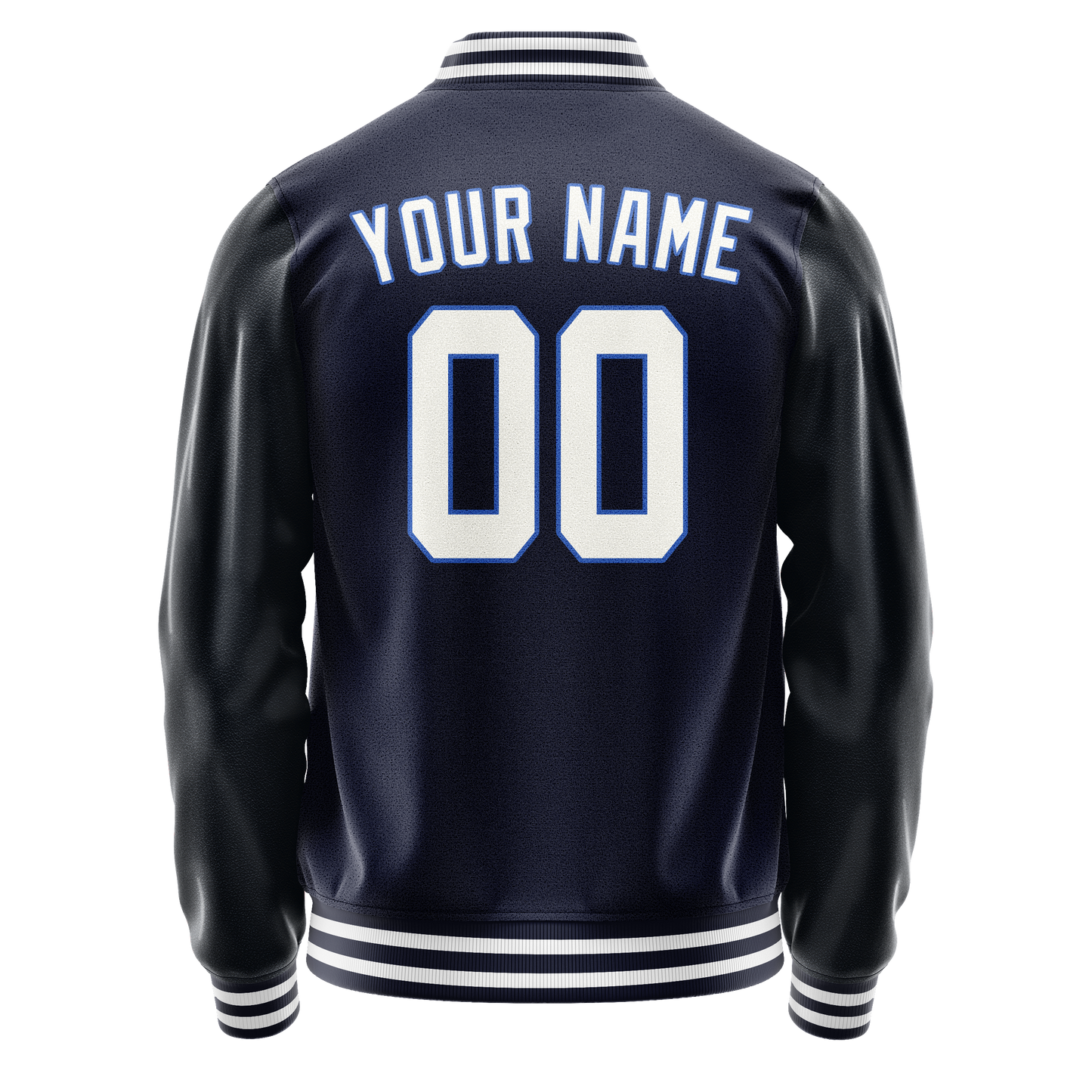 Custom Navy White Solid Color Varsity Letterman Jacket