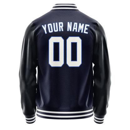 Custom Navy White Solid Color Varsity Letterman Jacket