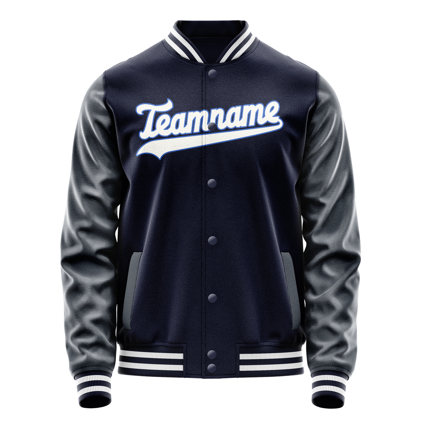 Custom Navy White Solid Color Varsity Letterman Jacket