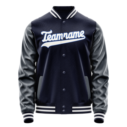 Custom Navy White Solid Color Varsity Letterman Jacket