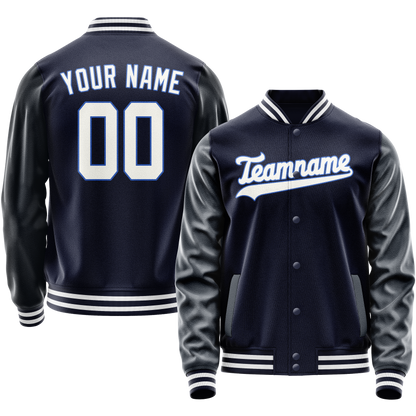 Custom Navy White Solid Color Varsity Letterman Jacket