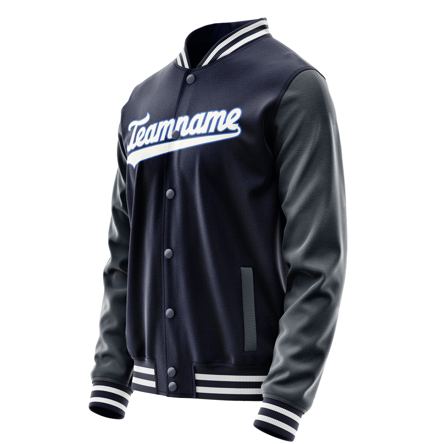 Custom Navy White Solid Color Varsity Letterman Jacket