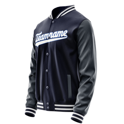 Custom Navy White Solid Color Varsity Letterman Jacket