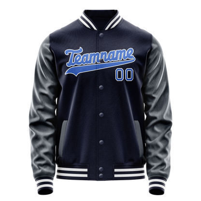 Custom Navy Royal Solid Color Varsity Letterman Jacket