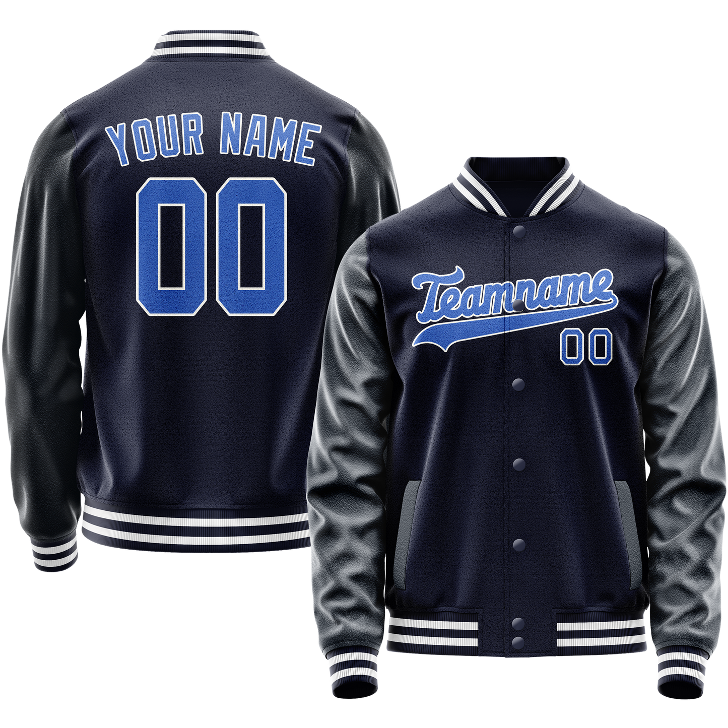 Custom Navy Royal Solid Color Varsity Letterman Jacket