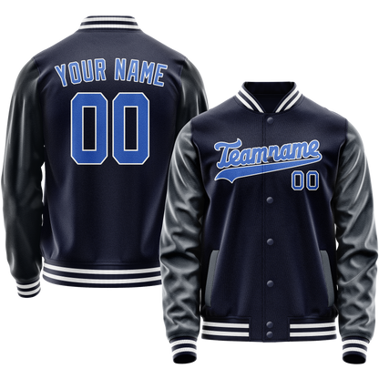 Custom Navy Royal Solid Color Varsity Letterman Jacket
