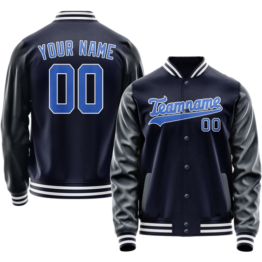 Custom Navy Royal Solid Color Varsity Letterman Jacket