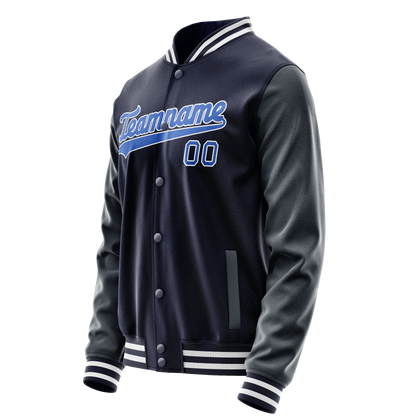 Custom Navy Royal Solid Color Varsity Letterman Jacket