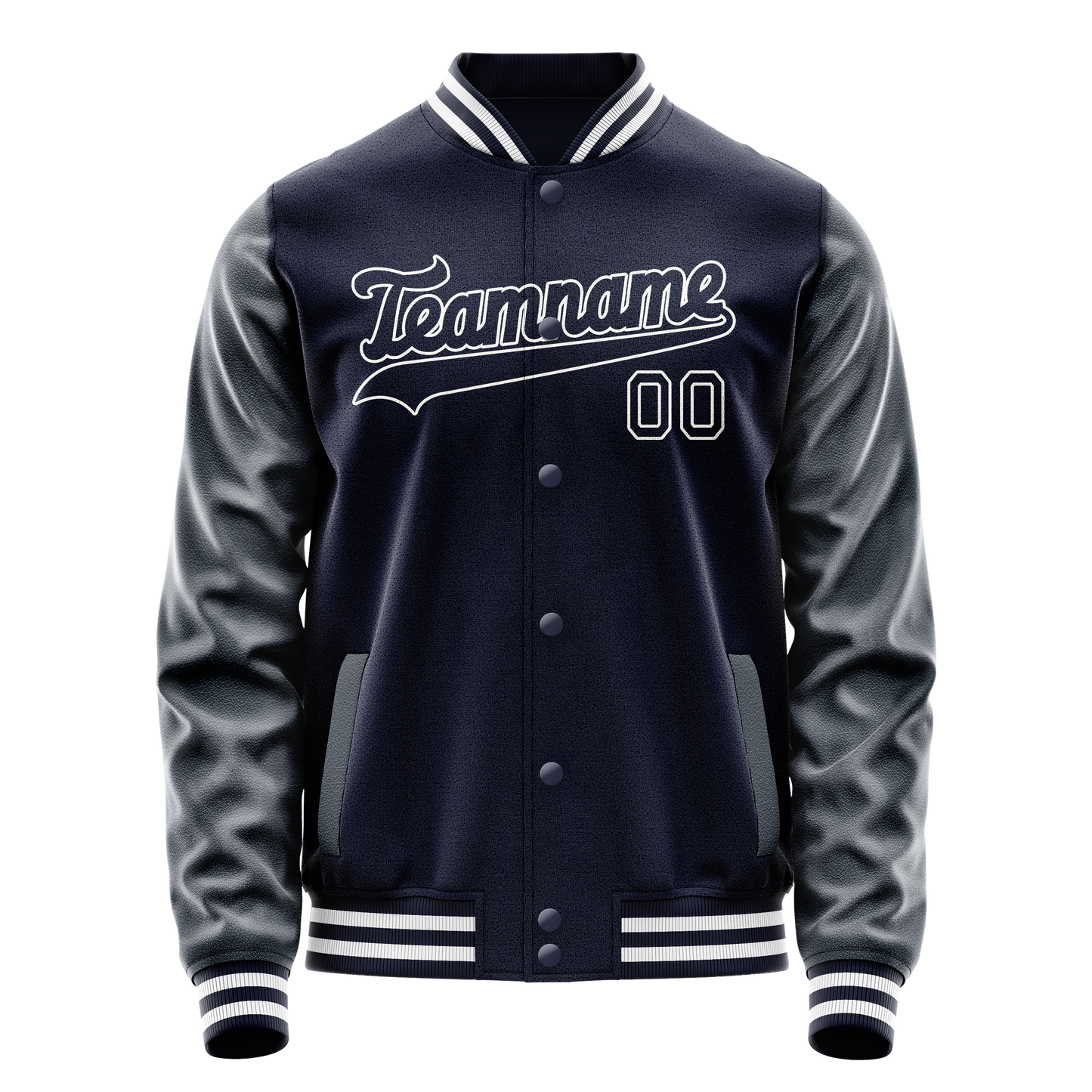 Custom Navy White Solid Color Varsity Letterman Jacket