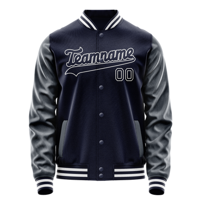 Custom Navy White Solid Color Varsity Letterman Jacket