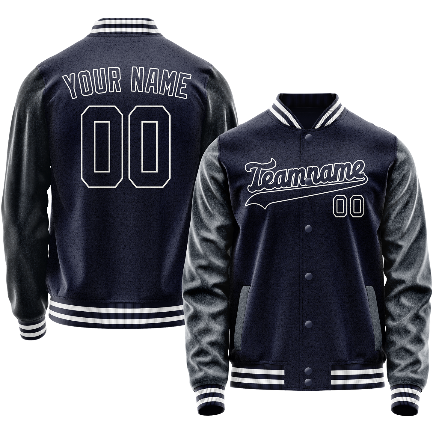 Custom Navy White Solid Color Varsity Letterman Jacket