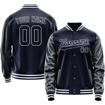 Custom Navy White Solid Color Varsity Letterman Jacket