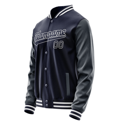 Custom Navy White Solid Color Varsity Letterman Jacket
