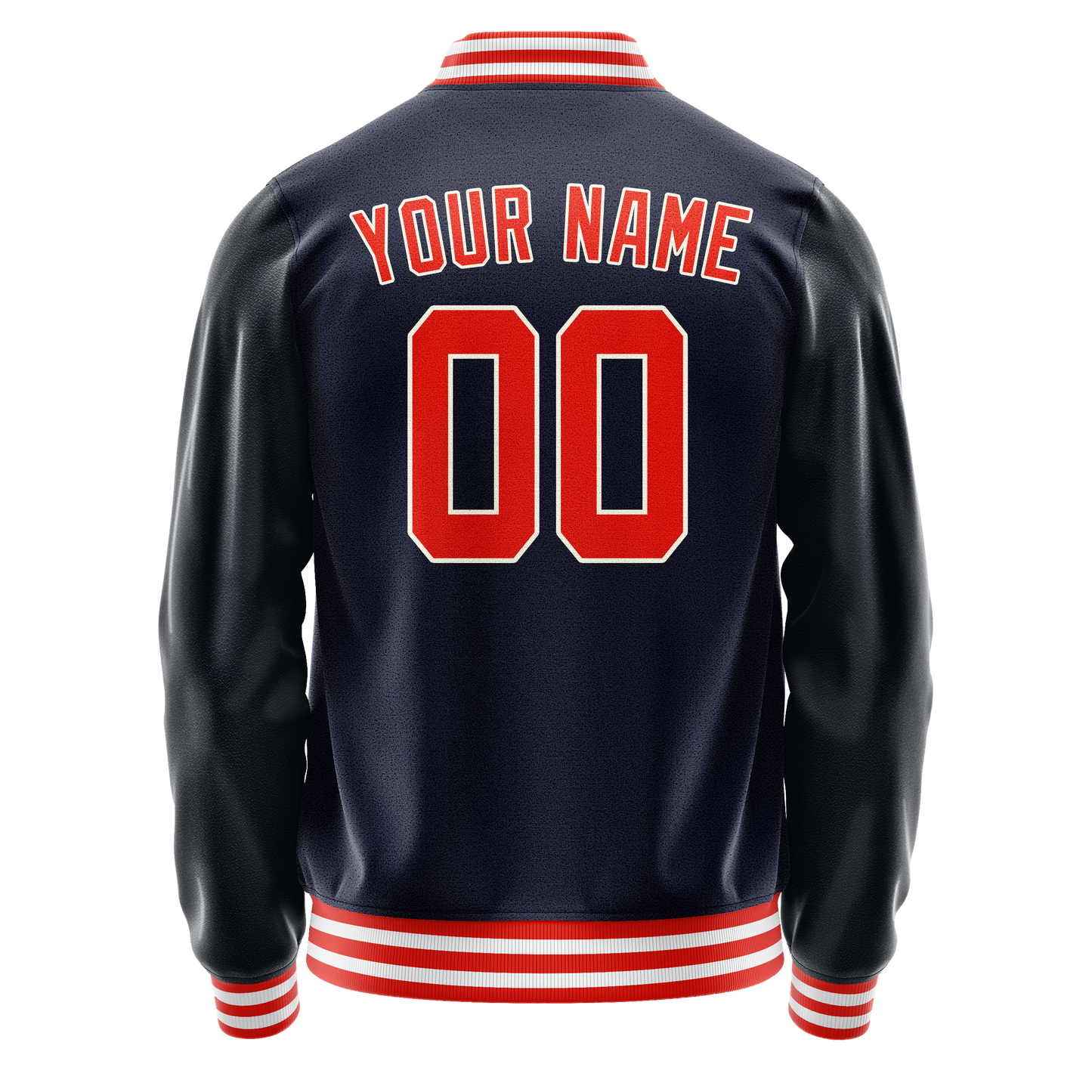 Custom Navy Orange Solid Color Varsity Letterman Jacket