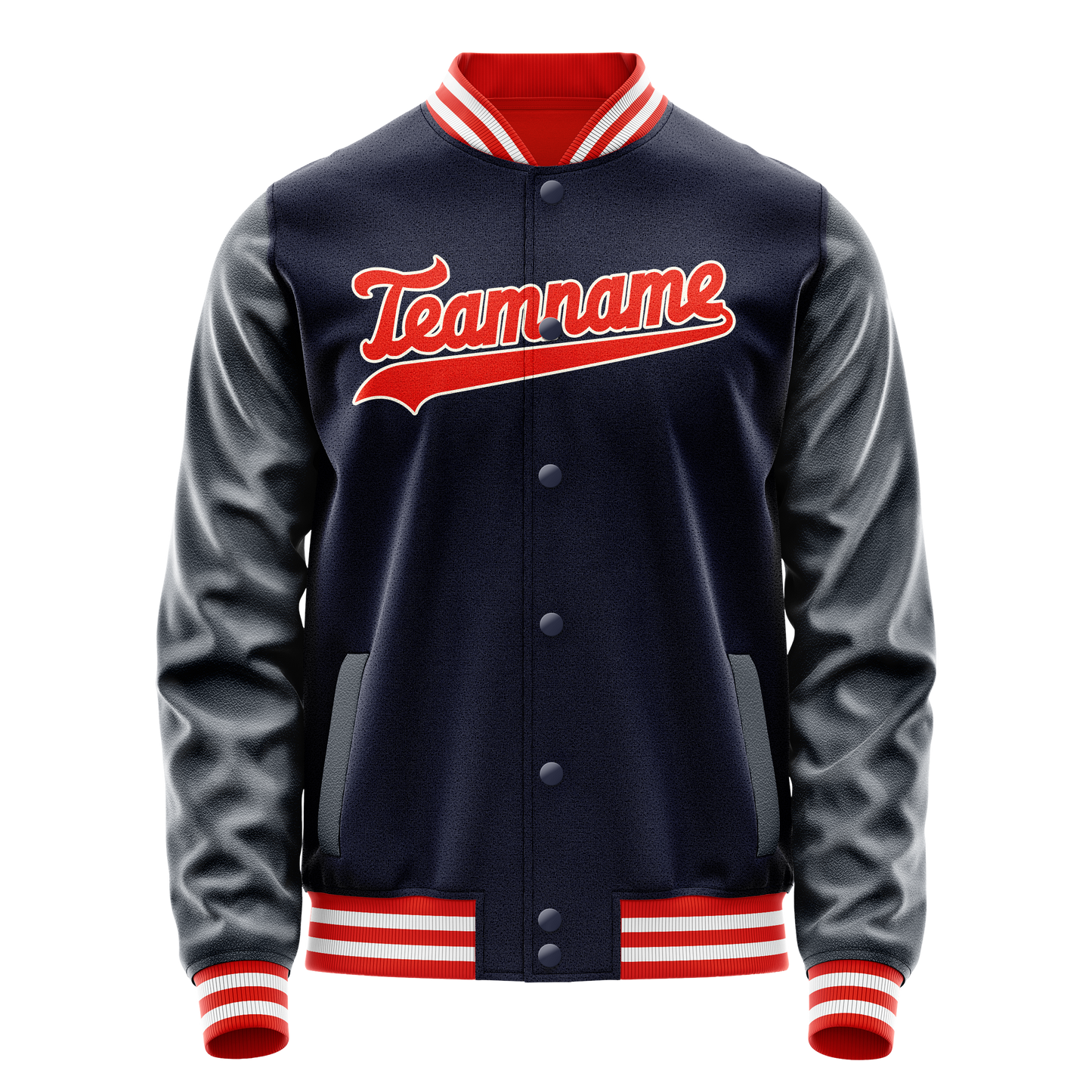 Custom Navy Orange Solid Color Varsity Letterman Jacket