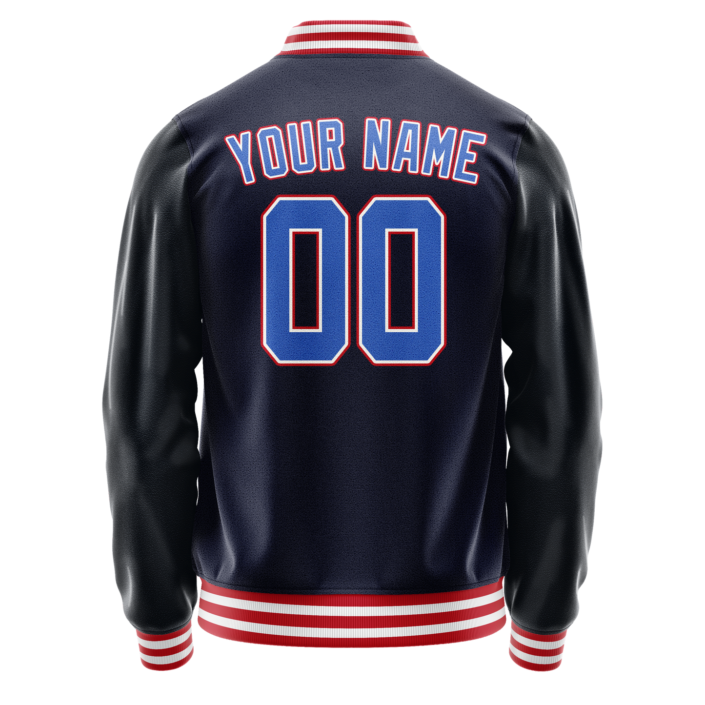 Custom Navy Red Solid Color Varsity Letterman Jacket