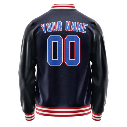 Custom Navy Red Solid Color Varsity Letterman Jacket
