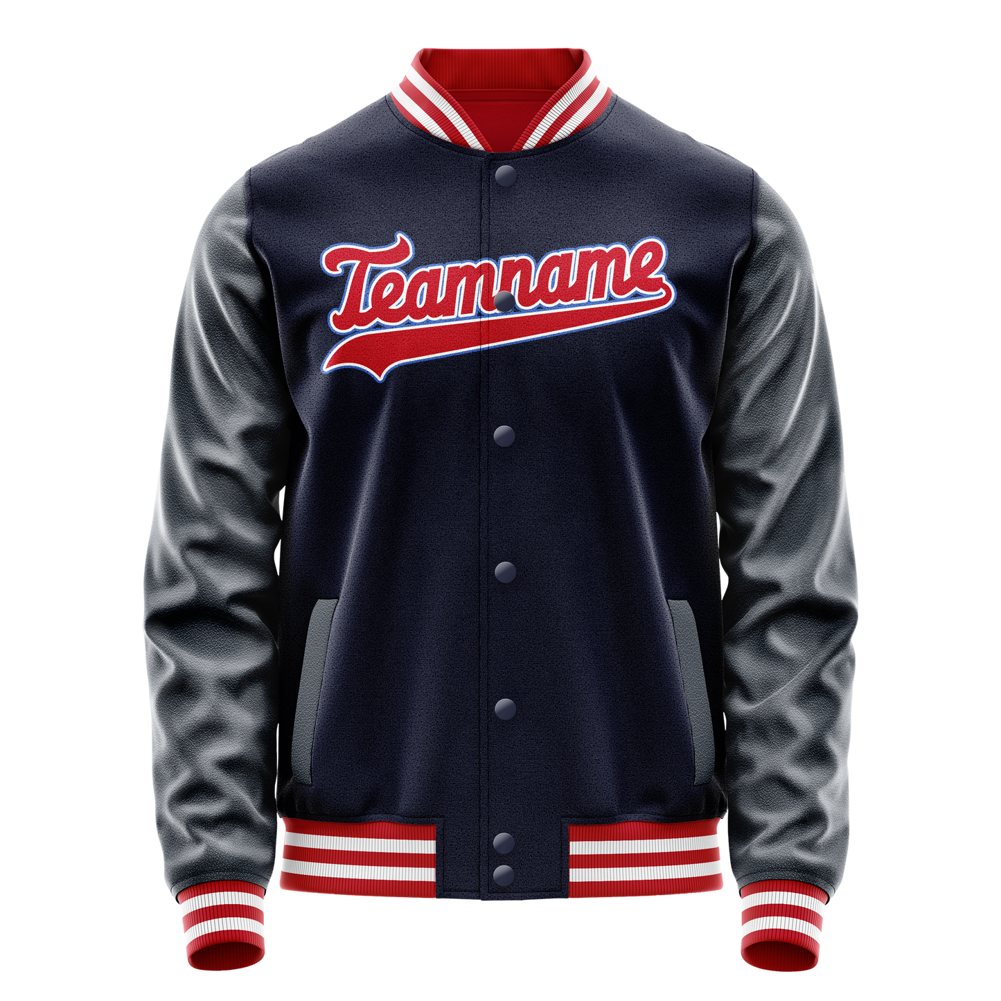 Custom Navy Red Solid Color Varsity Letterman Jacket
