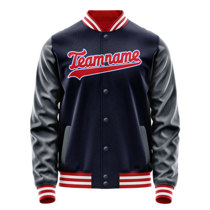 Custom Navy Red Solid Color Varsity Letterman Jacket