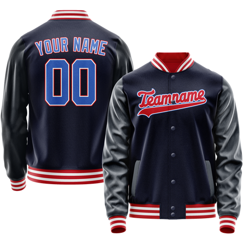 Custom Navy Red Solid Color Varsity Letterman Jacket