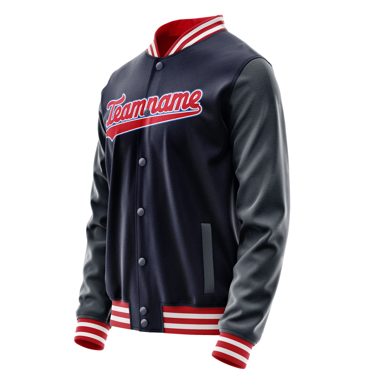 Custom Navy Red Solid Color Varsity Letterman Jacket