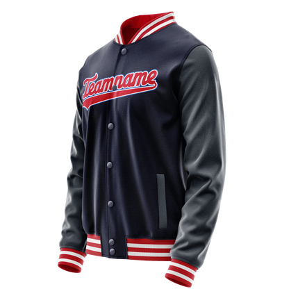 Custom Navy Red Solid Color Varsity Letterman Jacket
