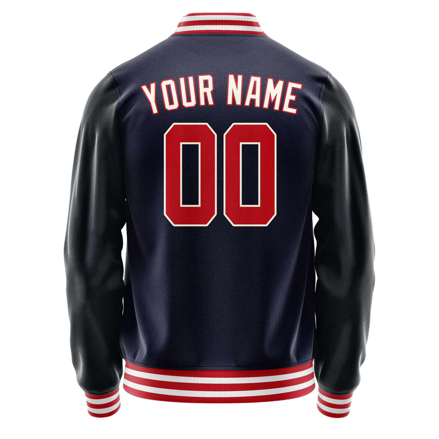 Custom Navy Red Solid Color Varsity Letterman Jacket