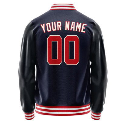 Custom Navy Red Solid Color Varsity Letterman Jacket