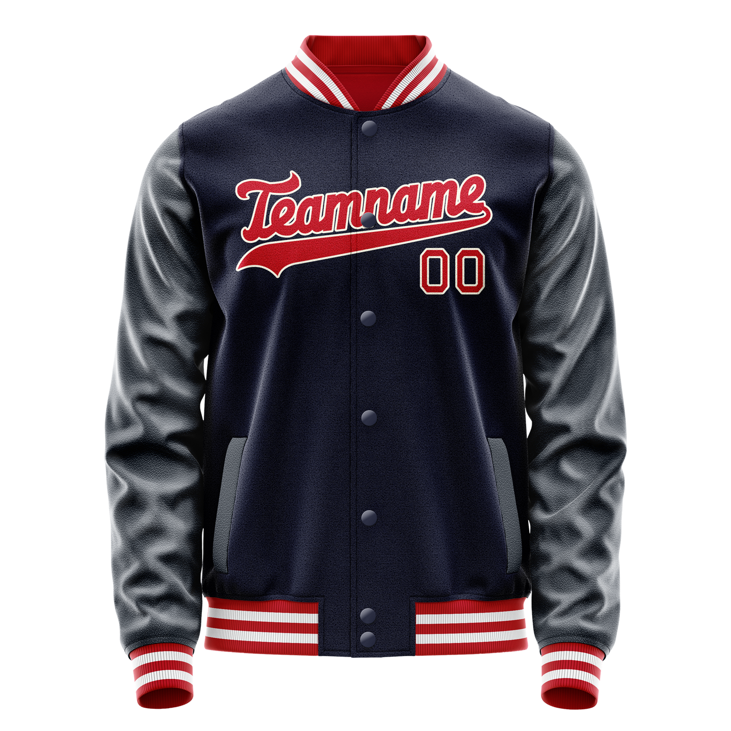 Custom Navy Red Solid Color Varsity Letterman Jacket