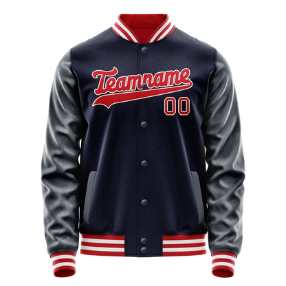 Custom Navy Red Solid Color Varsity Letterman Jacket