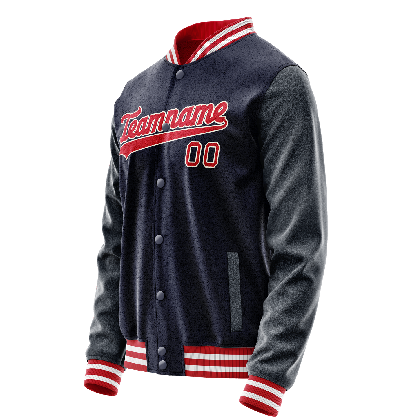 Custom Navy Red Solid Color Varsity Letterman Jacket