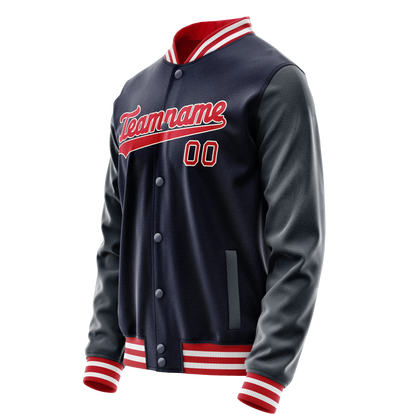 Custom Navy Red Solid Color Varsity Letterman Jacket