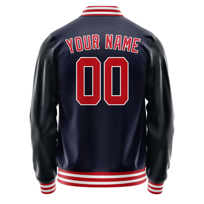 Custom Navy Red Solid Color Varsity Letterman Jacket