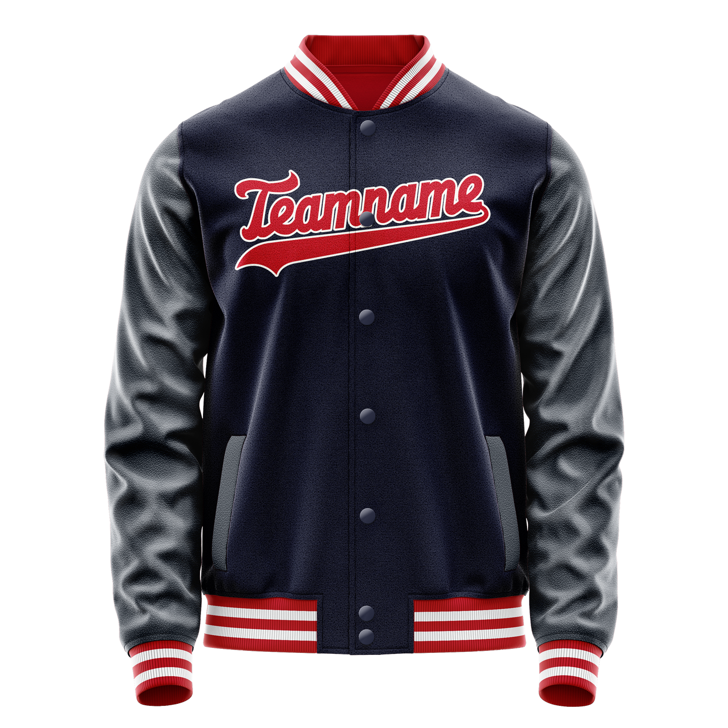 Custom Navy Red Solid Color Varsity Letterman Jacket