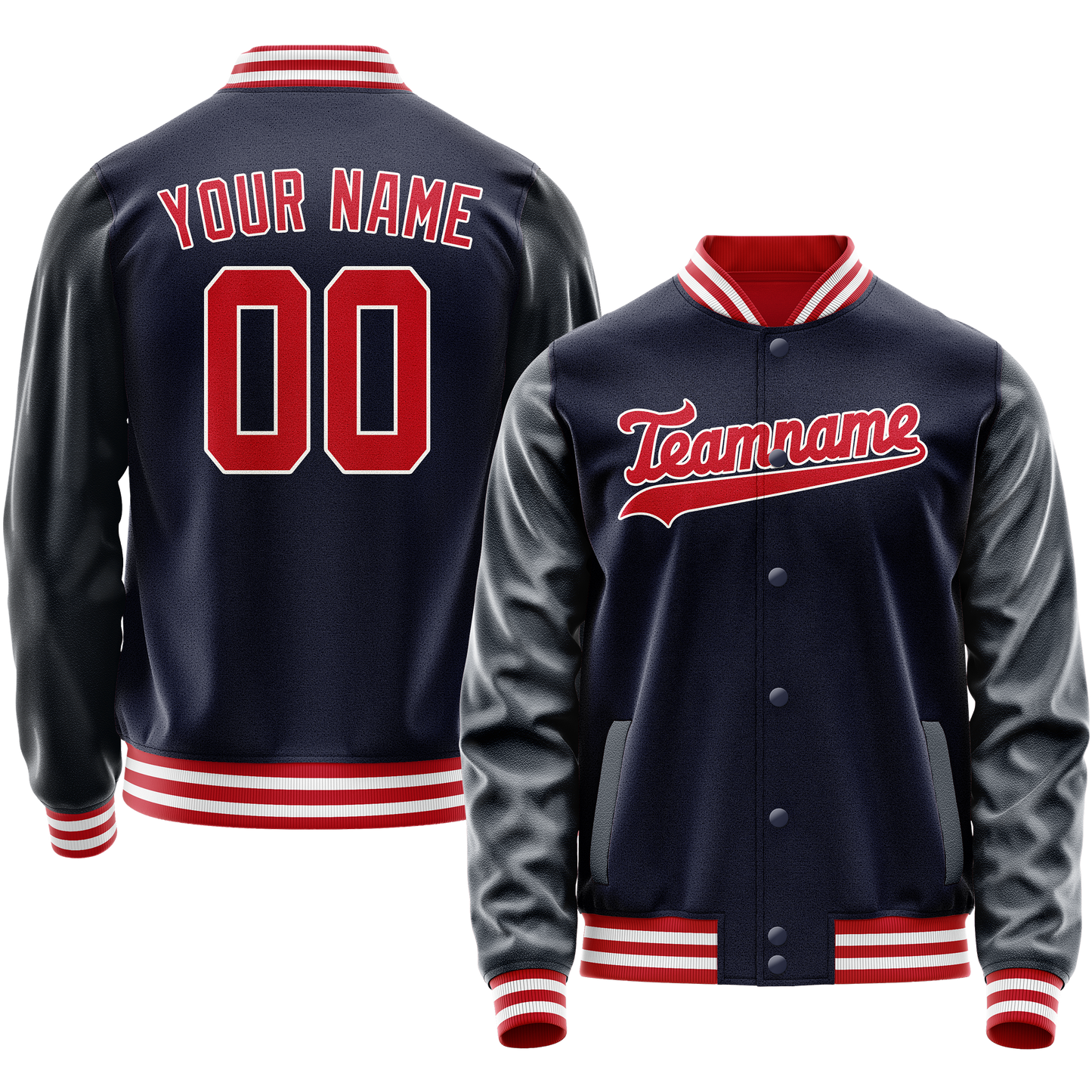 Custom Navy Red Solid Color Varsity Letterman Jacket