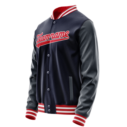 Custom Navy Red Solid Color Varsity Letterman Jacket