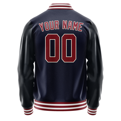 Custom Navy Crimson Solid Color Varsity Letterman Jacket