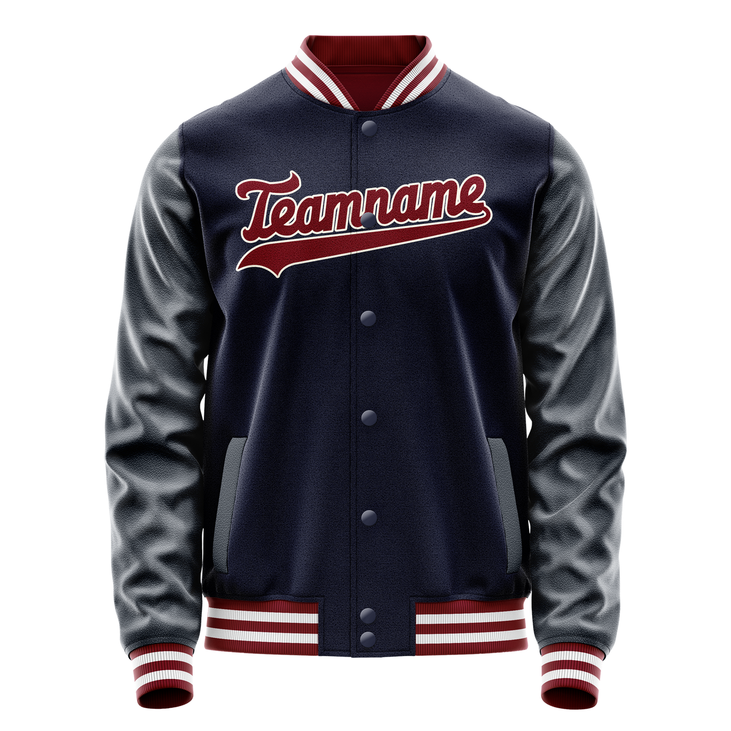 Custom Navy Crimson Solid Color Varsity Letterman Jacket