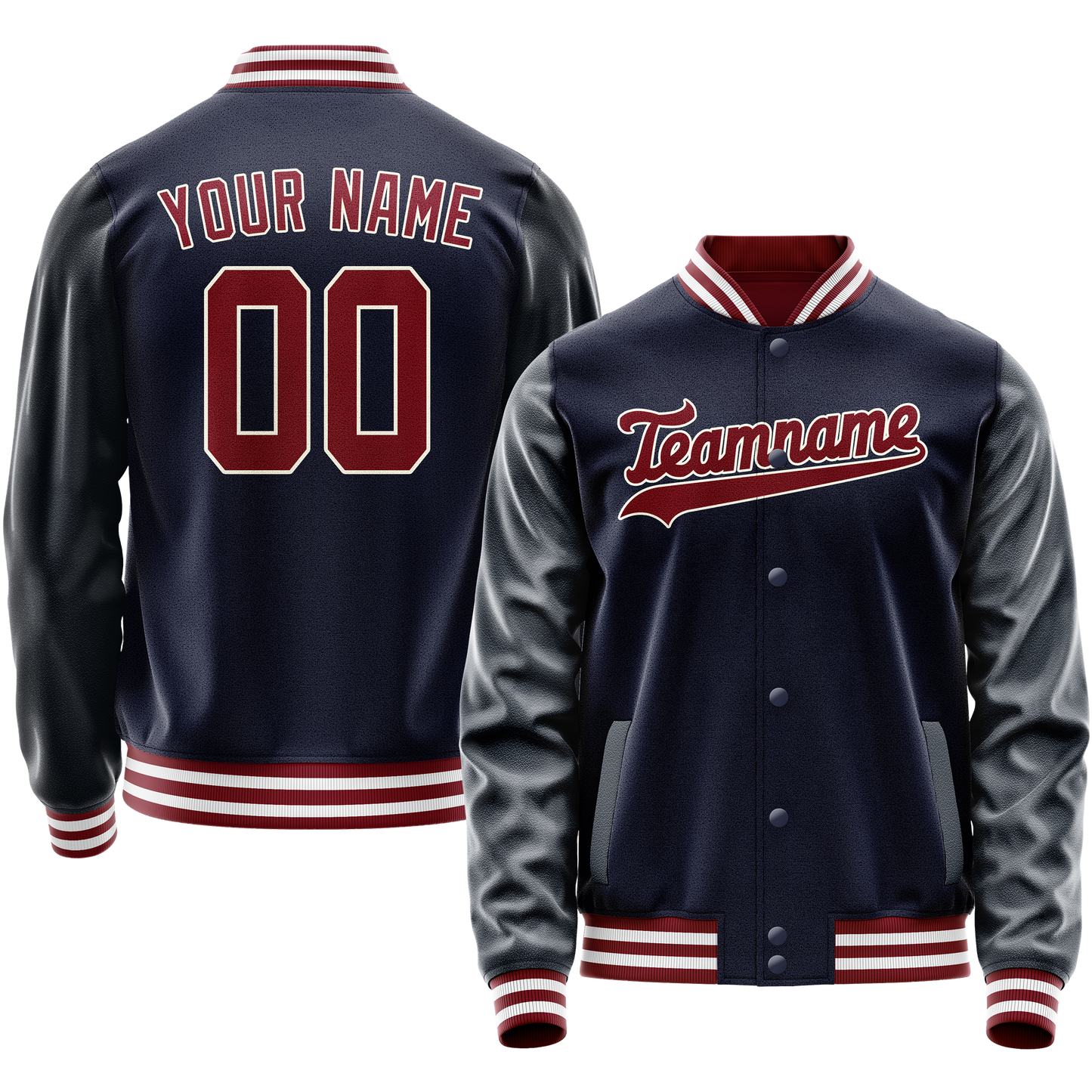 Custom Navy Crimson Solid Color Varsity Letterman Jacket