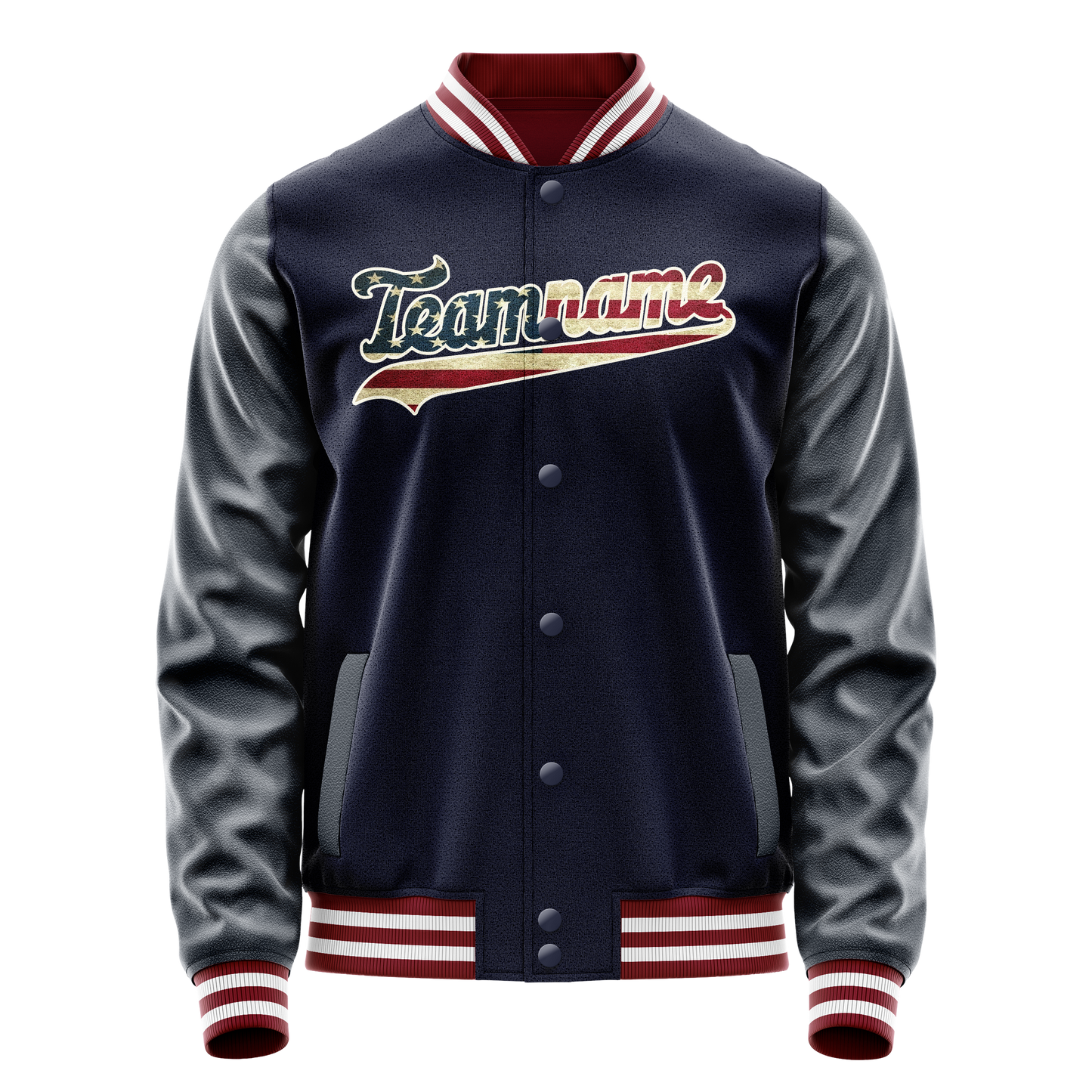 Custom Navy Cream Vintage Usa Flag Varsity Letterman Jacket