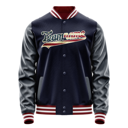 Custom Navy Cream Vintage Usa Flag Varsity Letterman Jacket