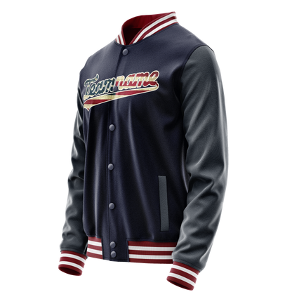 Custom Navy Cream Vintage Usa Flag Varsity Letterman Jacket