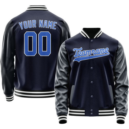 Custom Navy Royal Solid Color Varsity Letterman Jacket