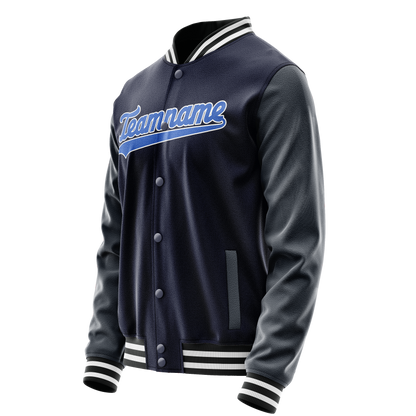 Custom Navy Royal Solid Color Varsity Letterman Jacket