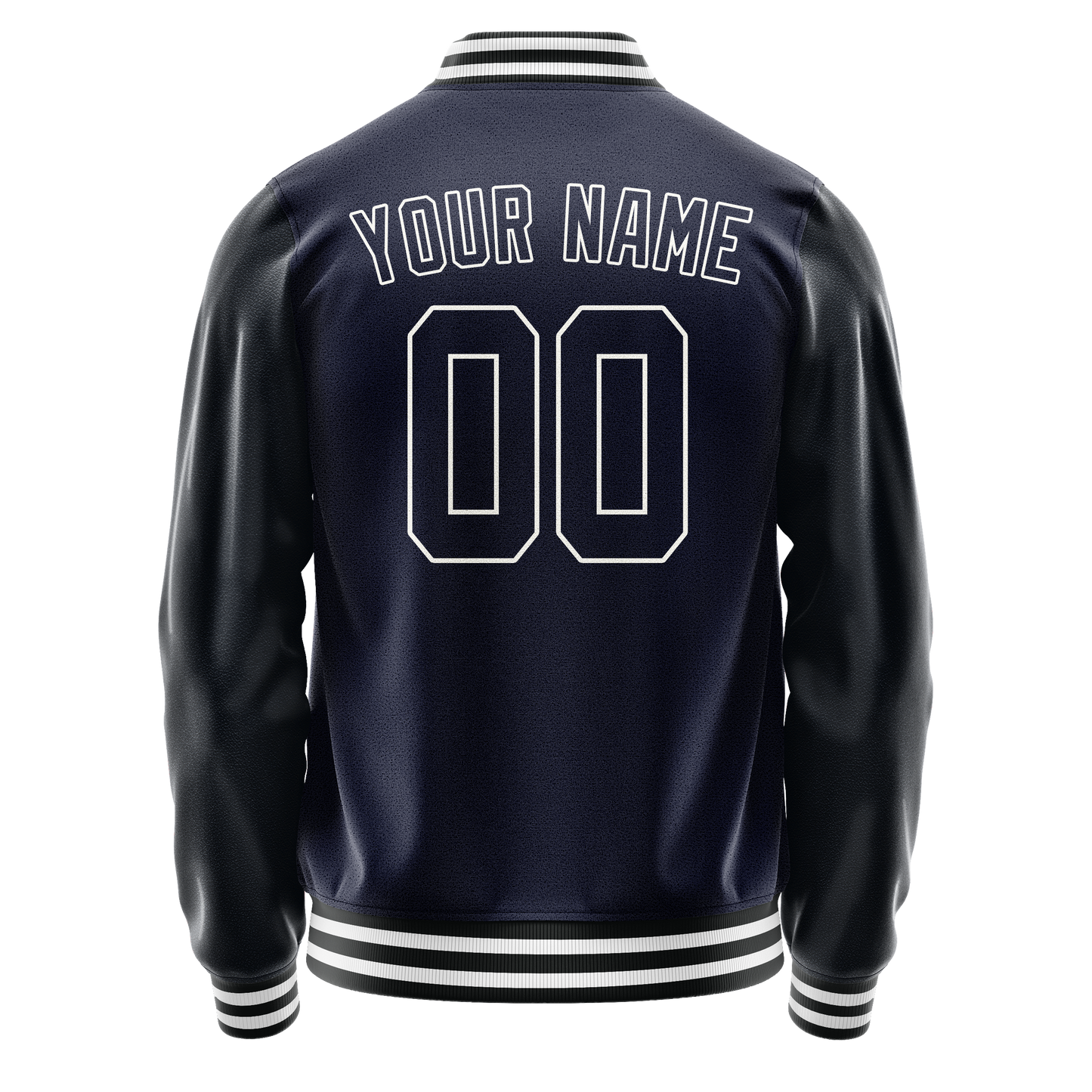 Custom Navy White Solid Color Varsity Letterman Jacket
